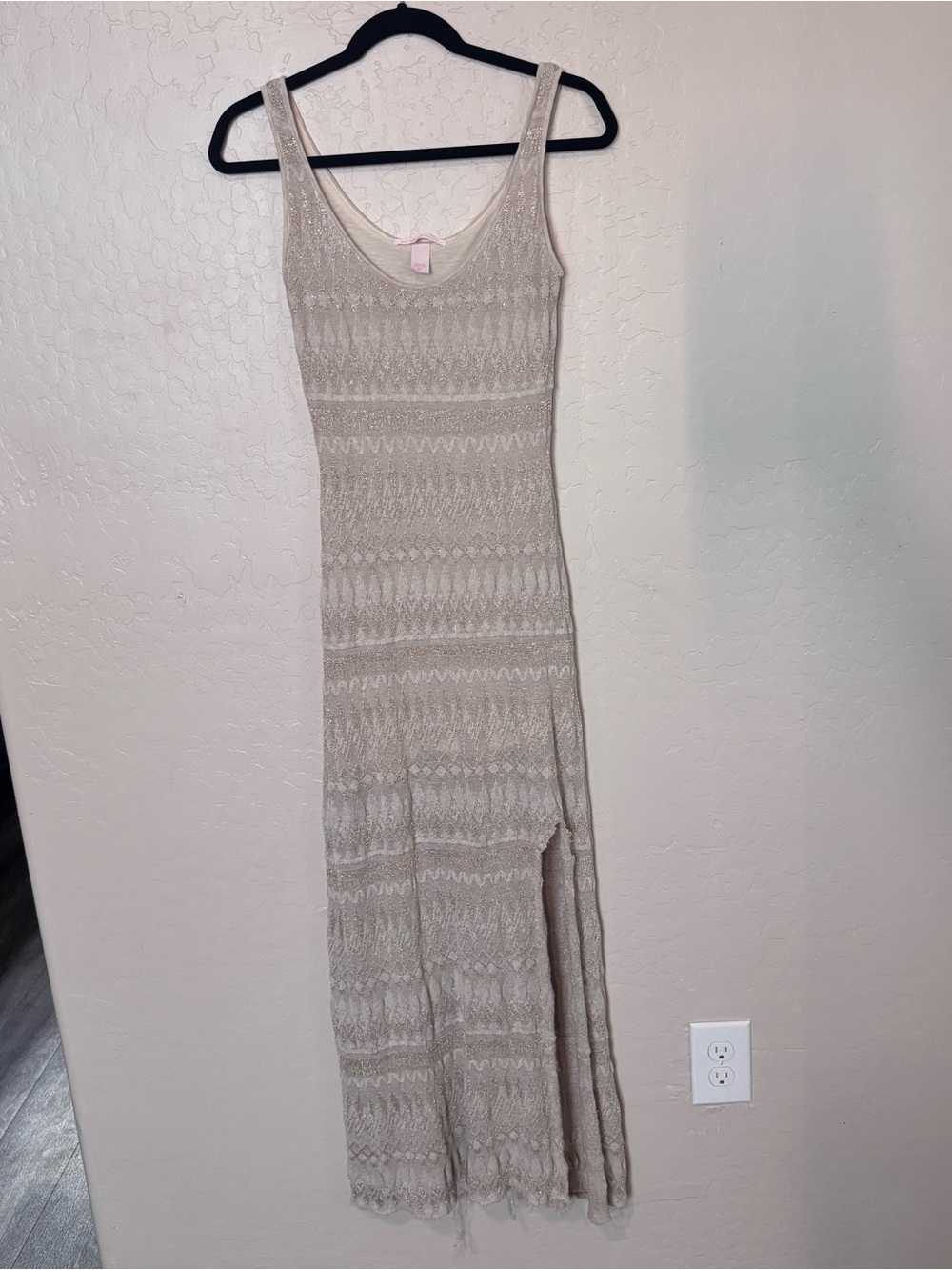 Victoria’s Secret Beige Crochet Distressed Maxi Dress Small Y2K